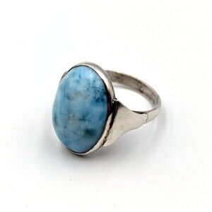 Vintage Sterling Silver 925 Larimar Oval Cabochon Cocktail Ring Sz 8.5